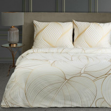 Satīna gultasveļa 220x200 Blanca 6 baltā zelta lapu ģeometrija Limited Collection