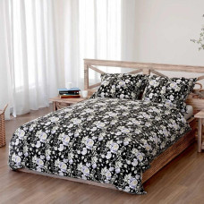 Kokvilnas gultasveļa 160x200 Peonija tumši melna pelēka peoniju ziedi Cotton 3