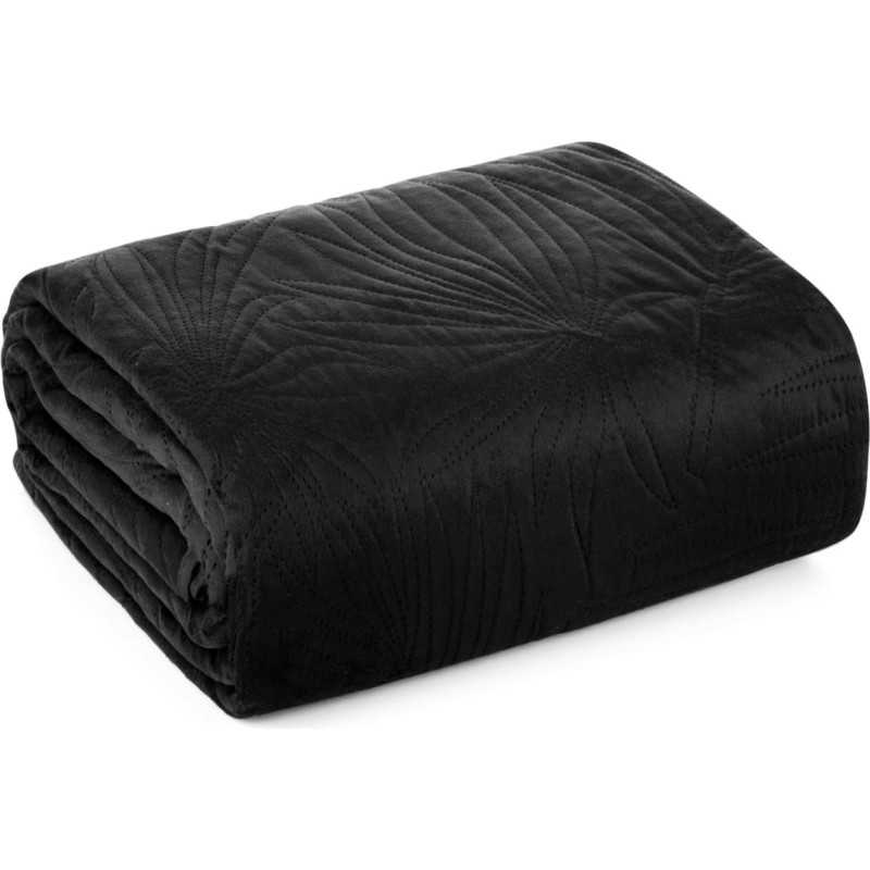 Dekoratīvais gultas pārklājs 200x220 Luiz 4 melna velūra lapas