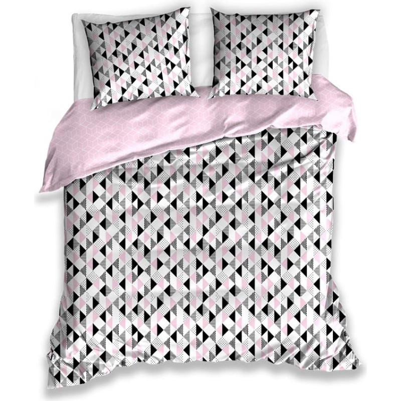 Kokvilnas gultas veļa 220x200 rozā melna ģeometrija ROT201041C Kokvilna 01