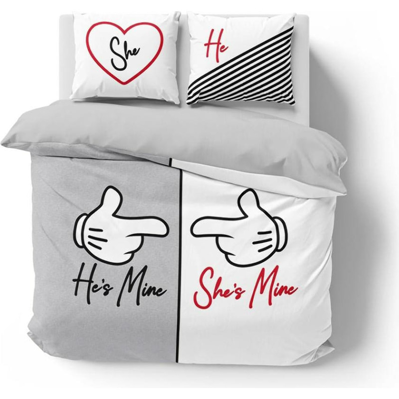 Kokvilnas gultas veļa 160x200 He`s Mine She`s Mine pelēka balta 4103 A Holland 129