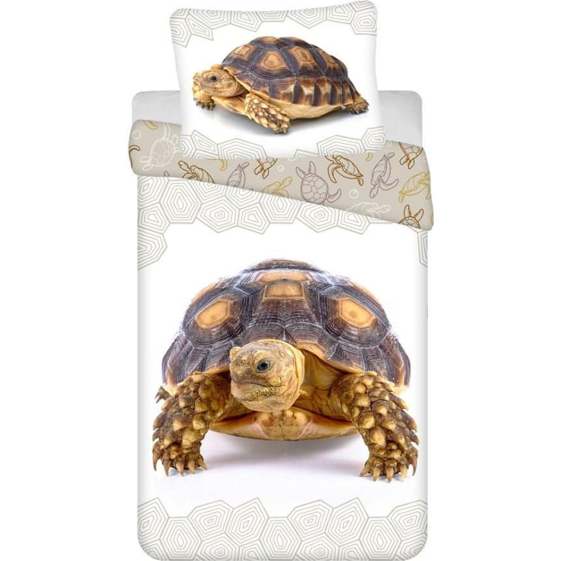 Kokvilnas gultas veļa 140x200 Turtle Turtle balta bēša spilvendrāna 70x90