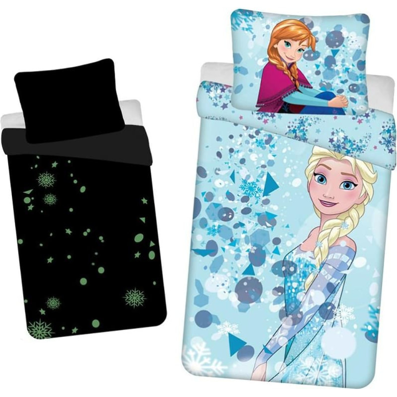 Tumsā mirdzoša gultas veļa 140x200 Frozen Anna Elsa Frozen kokvilnas spilvendrāna 70x90
