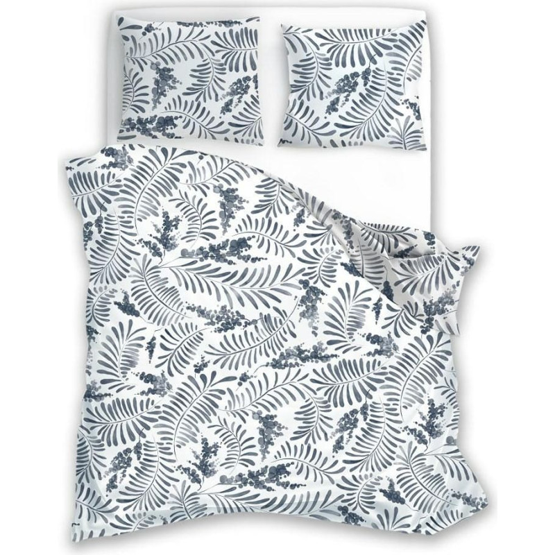 Kokvilnas gultas veļa 160x200 Elegant 025 pelēkas lapas E 2023