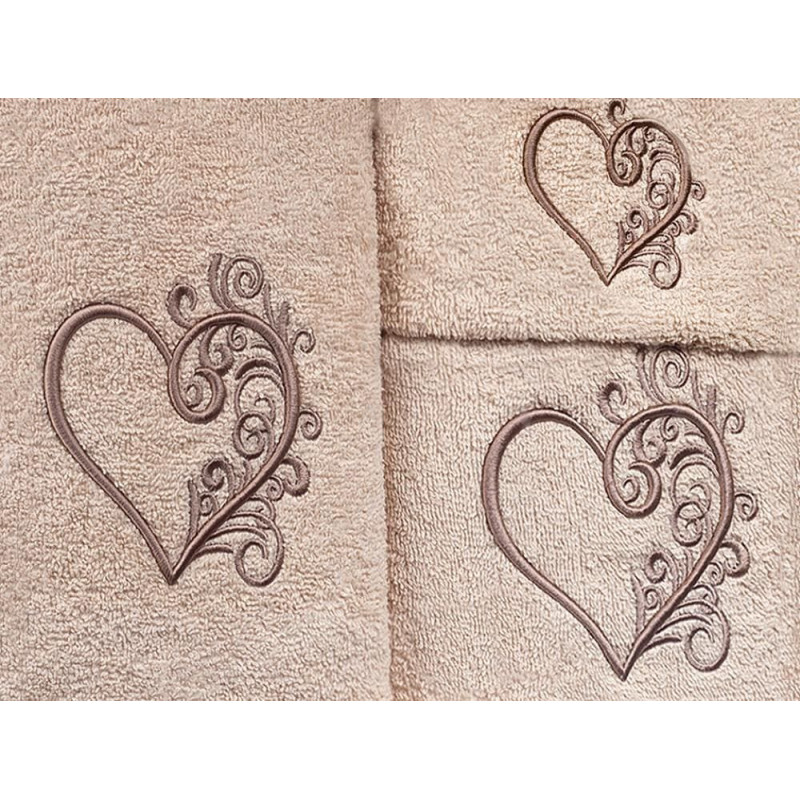 Dvieļu komplekts kastītē 3 gab Love beige 30x50, 50x90, 70x140 400g/m2