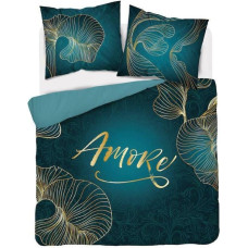 Kokvilnas gultas veļa 160x200 Amore tirkīza zelta lapas 4327 A Holland 29
