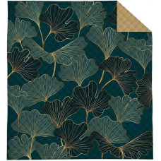 Dekoratīvais gultas pārklājs 200x220 Ginkgo lapas zaļš zelts K 106 Holande 14