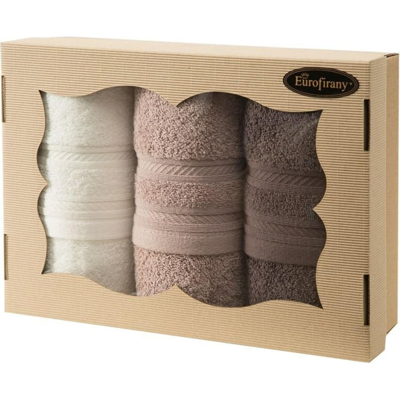 3 gabalu dvieļu komplekts 3x50x90 krēma pulvera grafīts 500 g/m2 frotē dāvanu komplekts 23