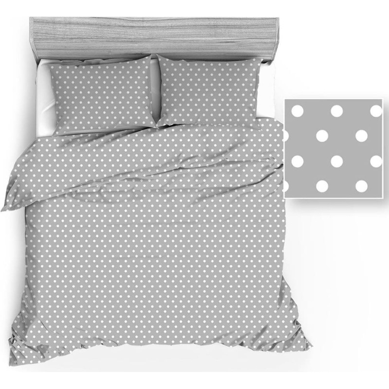 Kokvilnas gultas veļa 200x220 943E R115 pelēka ar baltiem punktiem