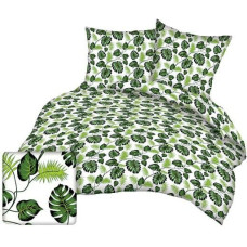 Kokvilnas gultasveļa 200x220 178a zaļas lapas, palmu zari