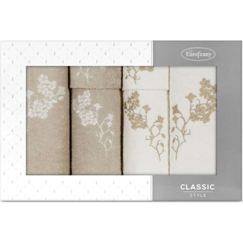 Dvieļu komplekts kastītē 6gab.Ziedu krēmkrāsas smilškrāsas ziedi 380g/m2