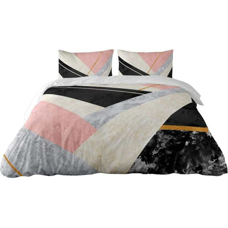 Satīna gultas veļa 220x200 ģeometrijas krēmkrāsas pūderis melns Prestige 1