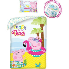 Kokvilnas gultas veļa 140x200 Peppa Pig krāsaina PE-3266BL spilvendrāna 70x90 + kokvilnas maisiņš