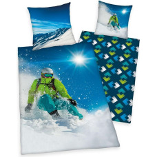 Kokvilnas gultas veļa 140x200 Skier zila spilvendrāna 70x90 H23