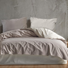 Kokvilnas gultas veļa 220x200 Norma 2 pelēkas krēmkrāsas svītras Cottonlove Exclusive 1