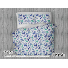Kokvilnas gultas veļa 160x200 1195E balts Dinosaurs zils safīrs tirkīzs