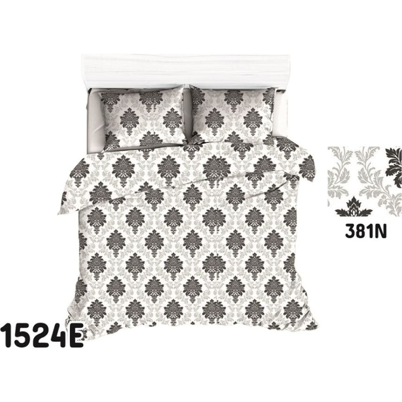Kokvilnas gultasveļa 140x200 1524E balti pelēki lapu rotājumi 381N