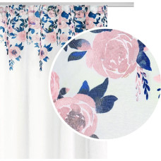 Aizkars 140x250 Savrupmājas ziedi rozes baltas tumši zilas rozā gatavas uz lentes