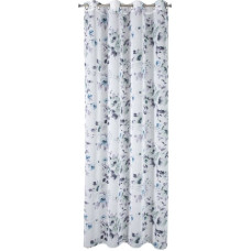 Aizkars 135x250 Nala balti zili ziedi gatavi ar E11 starplikām