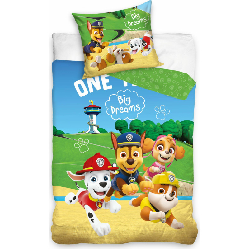 Kokvilnas gultasveļa 140x200 Paw Patrol suņiem zaļa spilvendrāna 70x90 11 C23