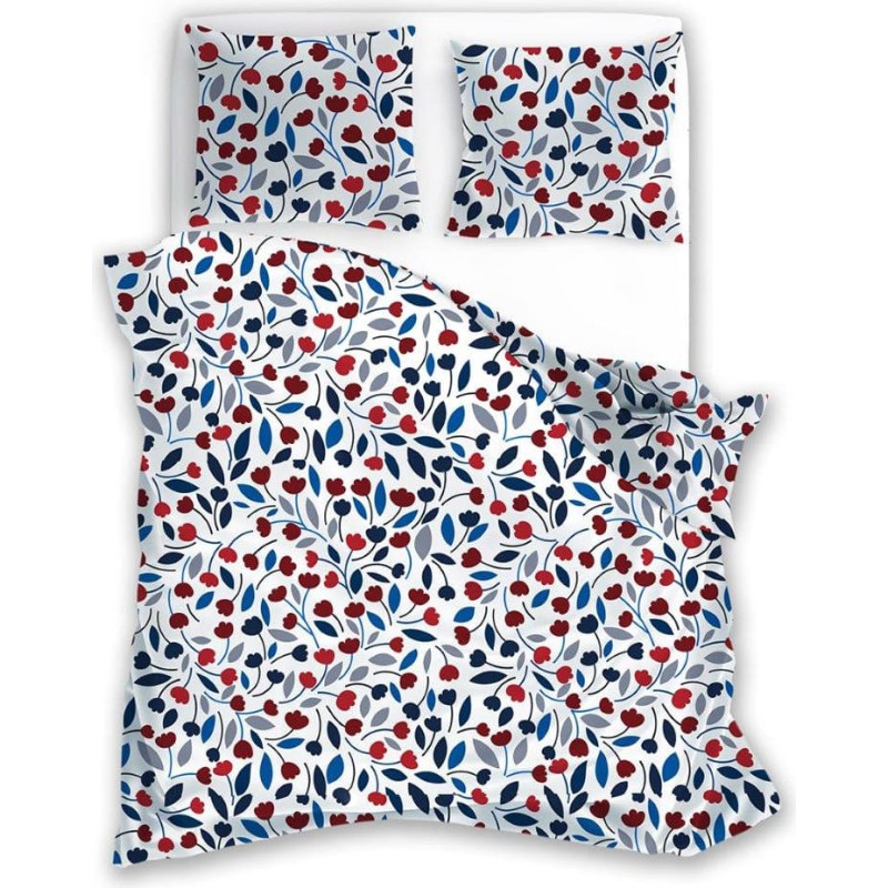 Mikrošķiedras gultasveļa 160x200 Harmony 6 ziedi lapas baltas tumši zilas sarkanas