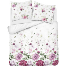 Flaneļa gultasveļa 220x200 balti rozā zaļi ziedi 4521 A Flanel 2023