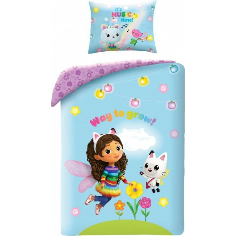 Kokvilnas gultas veļa 160x200 Gabi kaķu māja zili violeta spilvendrāna 70x80 H23