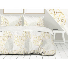 Satīna gultasveļa 220x200 Boho tumši zila Frotex ginkgo lapas 1