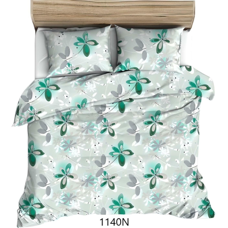 Kokvilnas gultasveļa 140x200 zaļi pelēki ziedi 1140 N kokvilna Maks