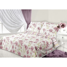 Ashley satīna gultas veļa 200x220 krēmkrāsas un rozā