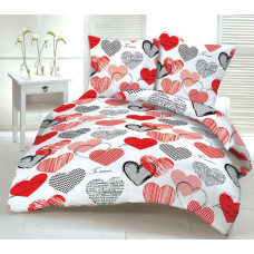 Mizas pakaiši 160x200 raksts 01 Hearts I Love You Sarkans un melns uz balta fona Uzraksti