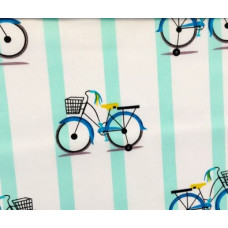 Kokvilnas gultas veļa 140x200 997E Velosipēdi zilas un piparmētru svītras 99N