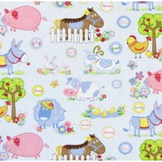 Kokvilnas pakaiši 140x200 994E zili lauksaimniecības dzīvnieki zirgu aitas pīles