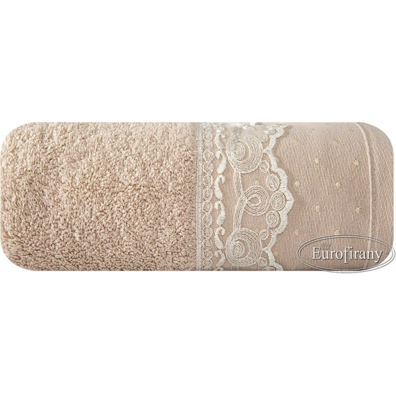 Mia dvielis 50x90 03 bēšs ar mežģīnēm 500 g/m2