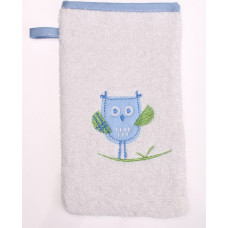 Baby Bamboo Bath Washcloth 709 Balts un zils ar pūces izšuvumu