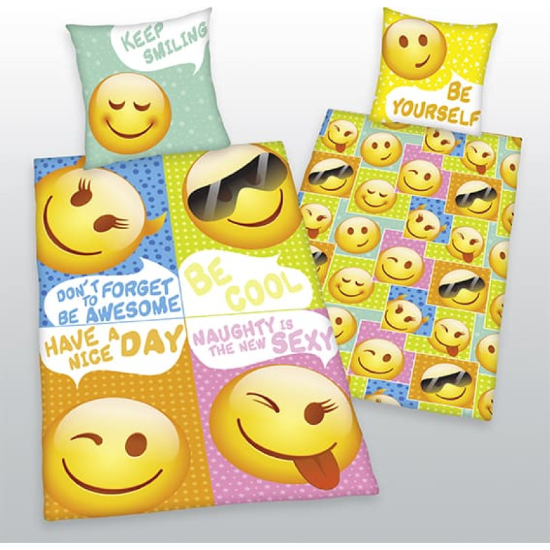Kokvilnas gultas veļa 135x200 Emoji Smileys 7299 Energy spilvendrāna 80x80