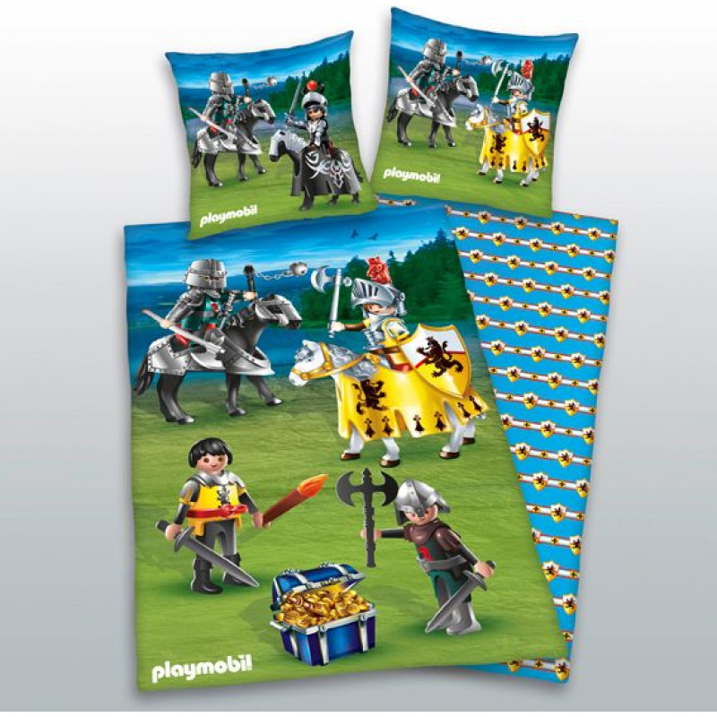 Kokvilnas gultas veļa 135x200 Playmobil 4801 Blocks Knights Horses spilvendrāna 80x80