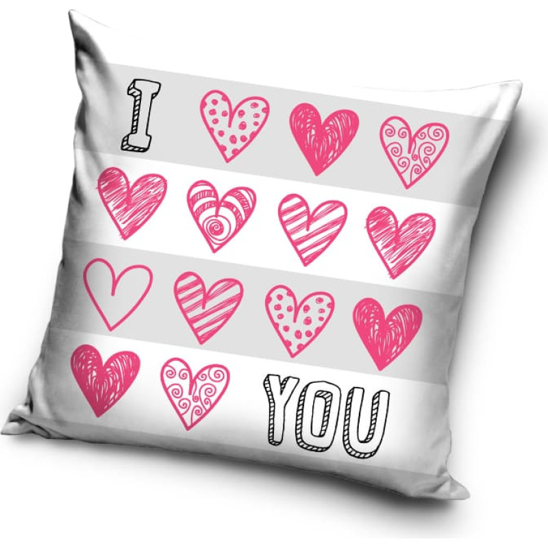 Kokvilnas spilvendrāna 40x40 C Valentīndienas sirsniņas rozā svītras pelēki balta 3001