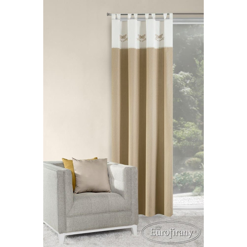 Gatavs aizkars ar bikšturiem 140x250 Maripos bēšs krēmkrāsas ar tauriņa izšuvumu