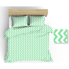 Kokvilnas gultas veļa 140x200 R020 balts zigzaga celadons 66N