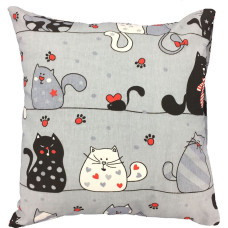 Kokvilnas spilvendrāna 40x40 1237E pelēki kaķi peļu sirdis sarkanas kaklasaites 17a