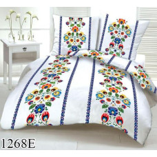 Mizas pakaiši 140x200 1268E balti Łowicka krāsaini ziedi zila svītra