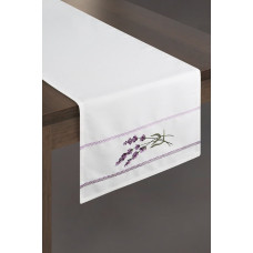 Dekoratīvais galdauts 40x140 Rebeca balti violeta izšūta lavanda