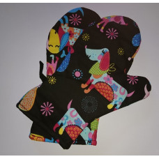 Virtuves cimdi 17x27 ar magnētu, 2gab, melni takši, krāsaini suņi