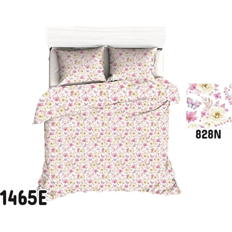 Kokvilnas gultasveļa 140x200 1465E balti brīnišķīgi pļavas rozā tauriņi 828N