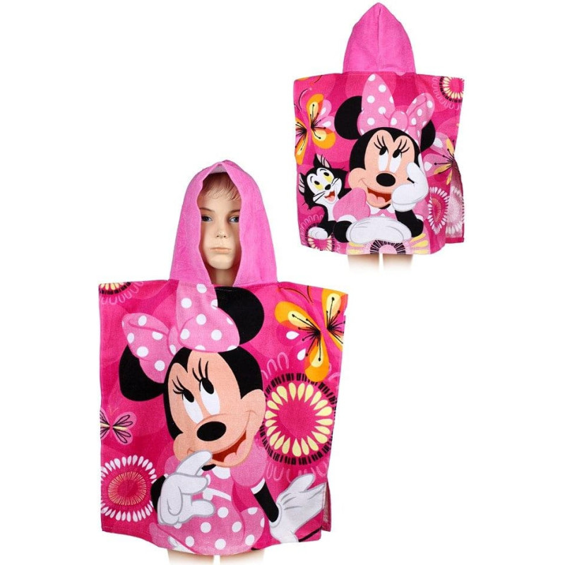 Pončo bērniem 55x110 Mini Mouse 5984 Minnie Mouse rozā dvielis ar kapuci