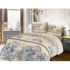 Satīna gultas veļa 140x200 1455/1 ziedu ornaments bēšs zils Satynlove