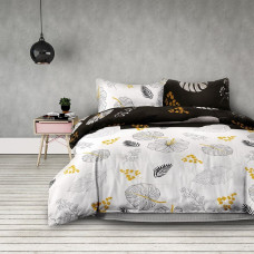 Decoking Flaneļa pakaiši 160x200 Floralrain balti brūni dzelteni ziedi lapas