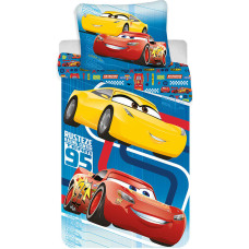 Kokvilnas gultas veļa 140x200 Cars Cars 5759 Lightning McQueen zila spilvendrāna 70x90