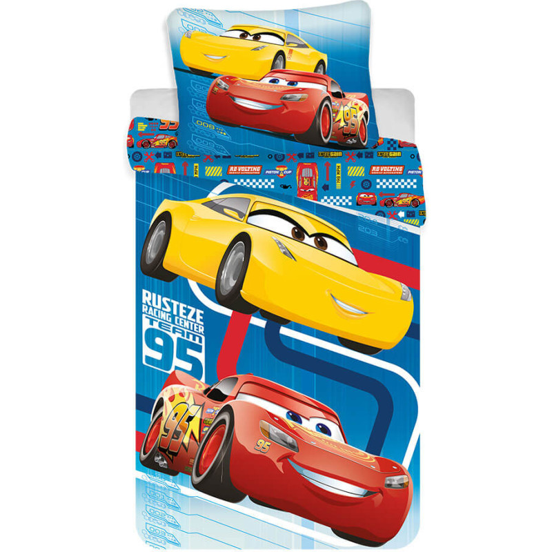 Kokvilnas gultas veļa 140x200 Cars Cars 5759 Lightning McQueen zila spilvendrāna 70x90